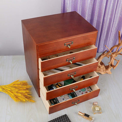 Desktop Drawer Organizer - Wooden Card Catalog Cabinet with Small Drawers - Vintage Rustic Desk Organizer (S-BROWN)
