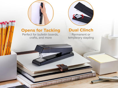 Bostitch Office No-Jam Premium Desktop Stapler, Full-Strip, Black, 1,250 Staples Included, 3-Pack