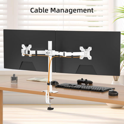 Suptek Dual Monitor Desk Mount, Adjustable Dual Monitor Arm for 2 Monitor Screens up to 42 inch, Extra Tall 15.75" Pole Monitor Stand for Desk, Holds up to 22 lbs,White(MD9442LW)