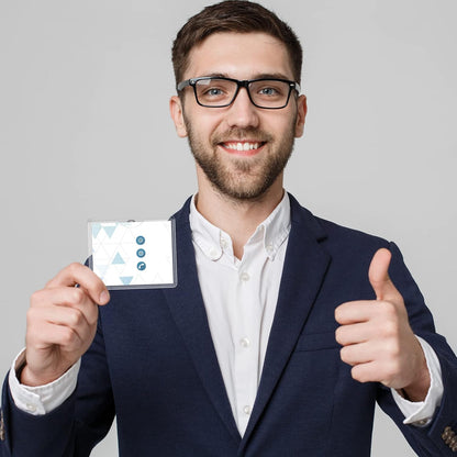 Eaasty 200 Pcs Clear Badge Holder with Metal Clip Name Tag 3 x 4 Inches Horizontal PVC ID Card Protector with Clip Waterproof Badge Holder for Work Card Drive License Name Tag Key Office