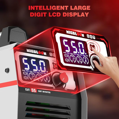 Plasma Cutter 55Amp Non Touch Pilot Arc Non-High Frequency,Non-Touch Dual Voltage 110V/220V Plasma Cutting Machine with LCD Screen IGBT Inverter 3/4'' Max Cut, Post Flow Mesh Cut 2T/4T
