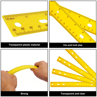 200 Pack 12 Inch Plastic Rulers Bulk, Yellow Plastic Ruler, Yellow Ruler with Dual-Scale Measurement, Easy to Store, for Home, Office, Practical Use by KUKLIPJIM