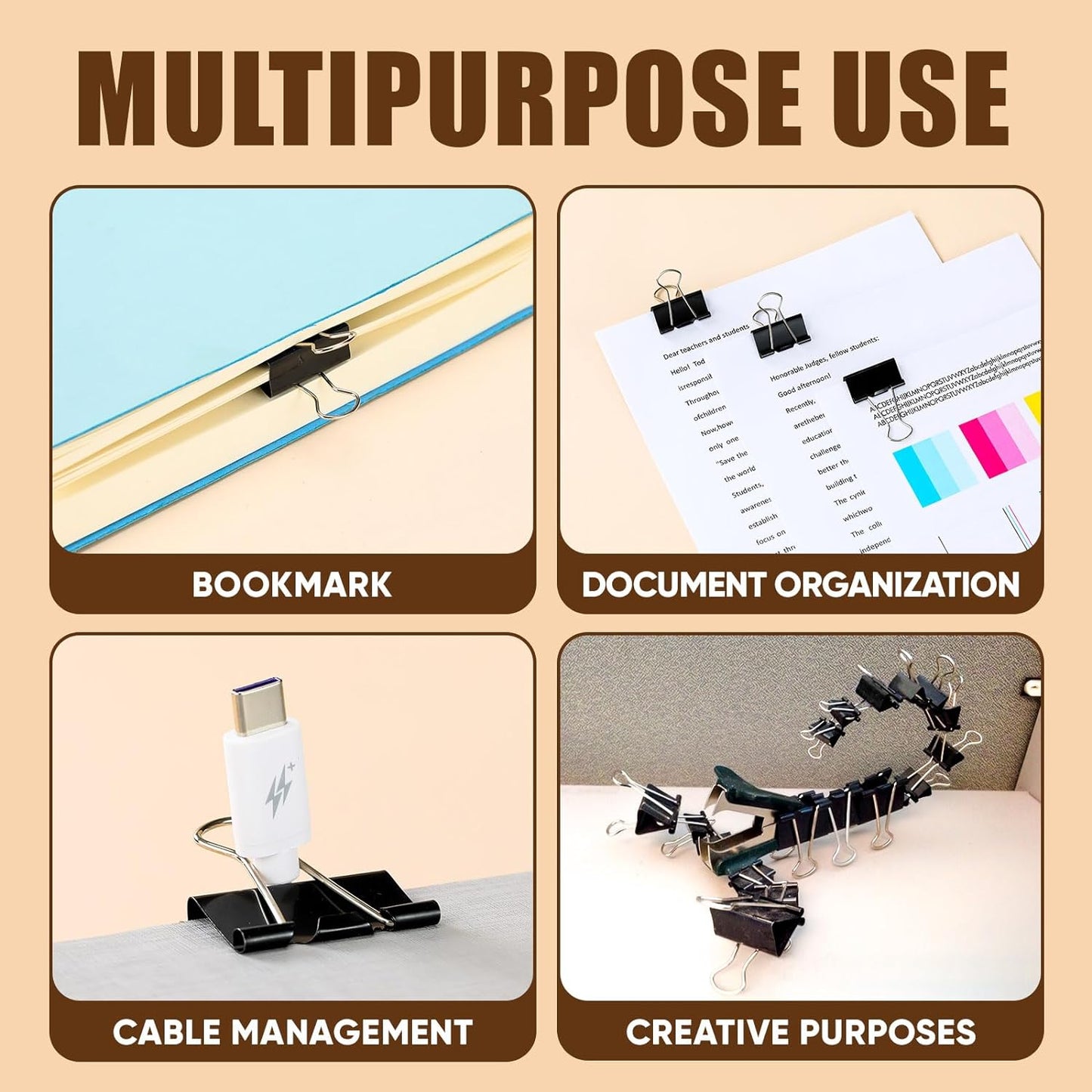 Binder Clips, 48 Pcs Medium Binder Clips, Kalerr Black Binder Clip Medium, 1.25 Inches Office Clip with Container, Paper Binder Clip Office Supplies, Paper Clamps Bulk for Office, Home, School