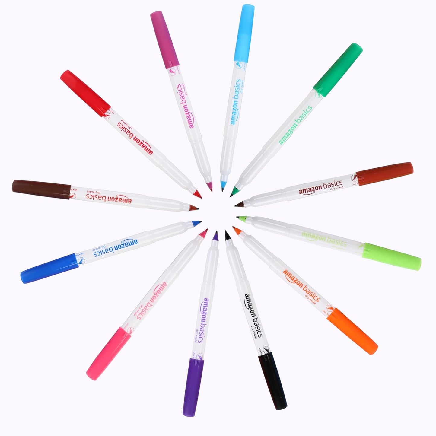 Amazon Basics Low Odor Ultra Fine Tip Dry Erase White Board Markers, Assorted Colors, 12-Pack