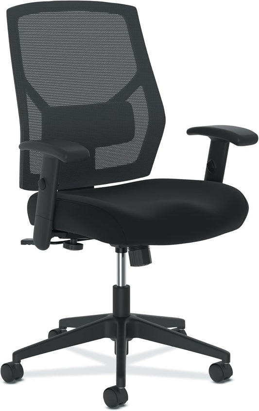 HON Crio High Back Task Chair, Ergonomic Office Chair with Adjustable Arms and Back Support, Lumbar Support, 360 Swivel, Adjustable Center-Tilt Recline, for Computers, Desks, Home Office, Black