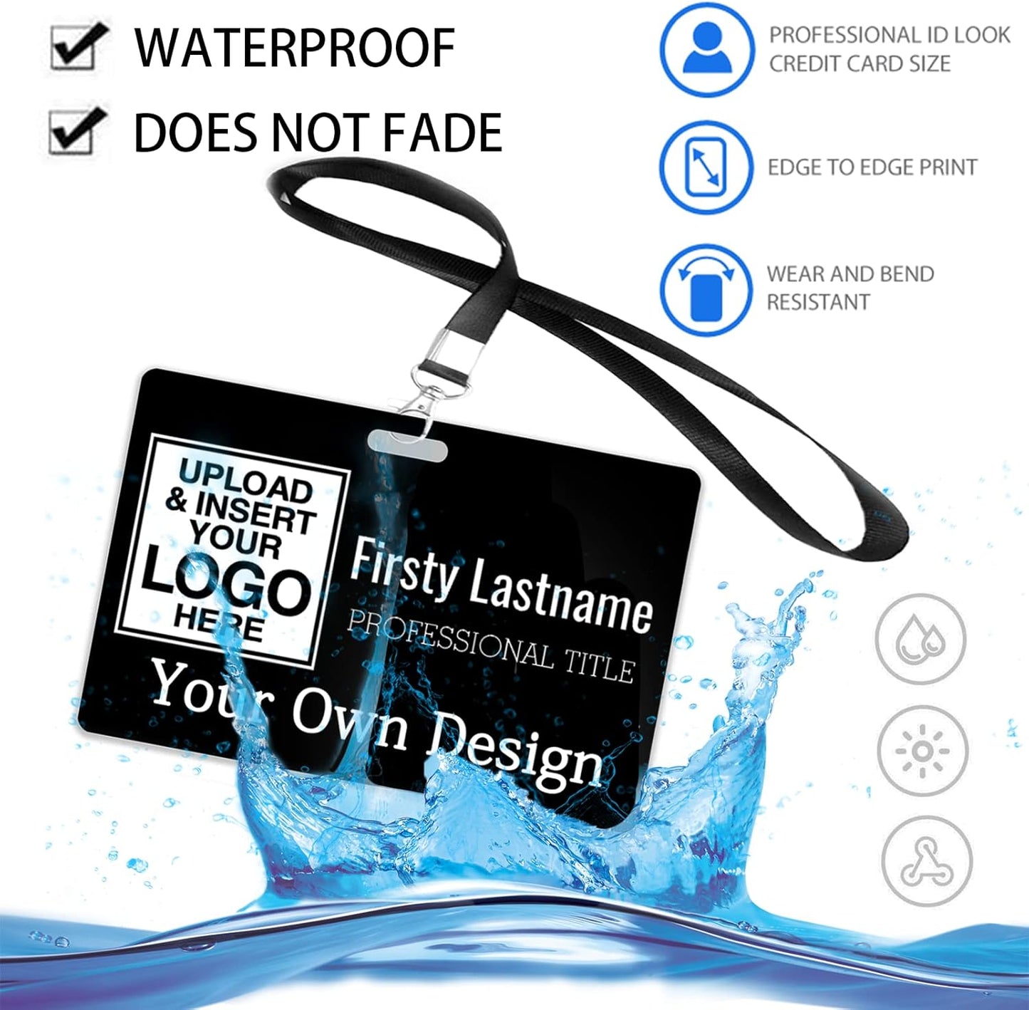 Custom Id Badge, Personalized Employee Photo Identification Card with Lanyard, Durable ID Card for Office Worker Doctor Nurse Student-Horizontal-Add Your Design