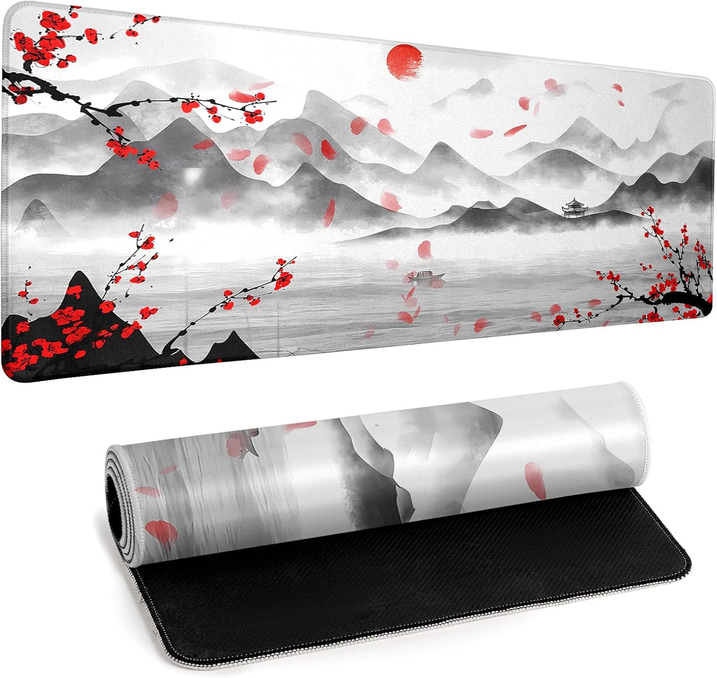 Japanese Cherry Blossom Large Gaming Mouse Pad Sakura Desk Pad Big Mousepad Deskmat Office Decor for Computer 31.5''x11.8'' Desk Organizers and Accessories