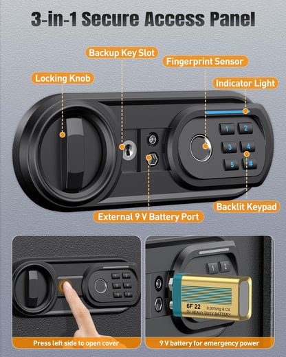 Uniclife 71 Position Key Box, Wall Mount Key Lock Box with Code and Key Lock, Fingerprint Key Cabinet with Anti-Theft Key Drop Slot & Keypad, Keys Safe for Office Hotel & Company