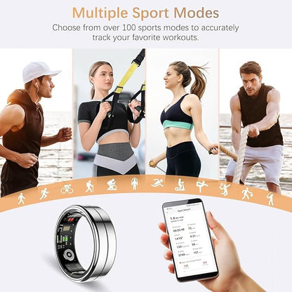 Fit Ring, Smart Health Rings for Women Men with Heart Rate,Blood Oxygen,HRV,Stress Level, Sleep Monitor, Step Tracker, No Subscription Fee, IP68 Waterproof Smart Ring for iphone &Android (Silver, 9#)