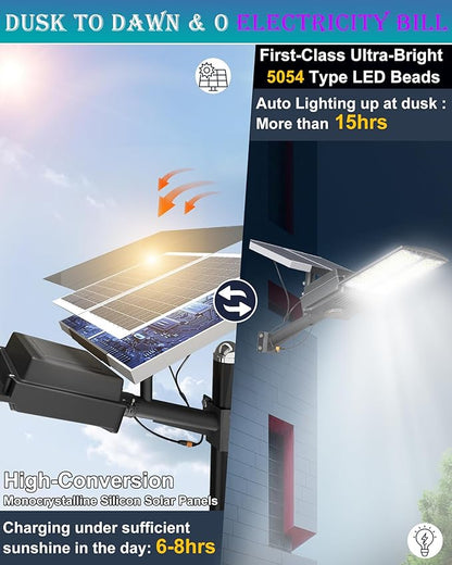 Gefolly SL-7500W Solar Street Lights Outdoor, 400000LM Commercial Parking Lot Light Dusk to Dawn IP67 Waterproof 6500K Security Flood Lights with Motion Sensor Lamp for Yard, Road