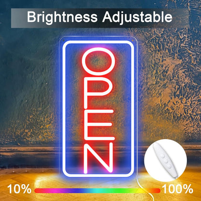 Led Neon Open Signs for Business,16.5"X 9" Open Signs, Powered by USB with ON/OFF Switch, Adjustable Bright Led Neon Open Sign for Bar Salon Coffee Stores Club Hotel (Blue/Red-Vertical)