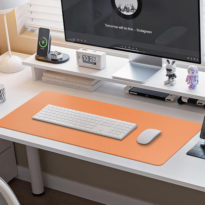 Boutilon Leather Desk Pad Protector,Non-Slip Mouse Pad,Laptop Desk Pad,Office Mouse Mat,Waterproof Leather Desk Blotter,Desk Writing Pad for Office and Home (L-Orange,35"x 17")