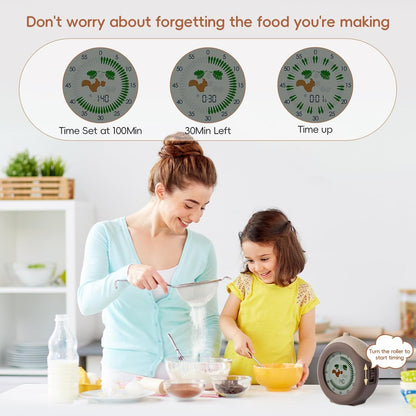 Digital Visual Timer for Kids with Protective Case, Hazelnut Theme 299 Minute Cute Squirrel Timer for Classroom Office Kitchen, Time Management Tools for ADHD Children