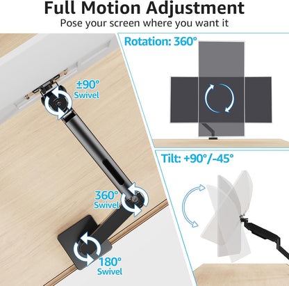 MOUNTUP Single Monitor Mount with USB Fits 42 40 35 32 27 24 Heavy Duty Widescreen, Gas Spring Monitors Stand for Desk, Holds 4.4-33 lbs Screen, Ultrawide Monitor Arm, VESA Mount Clamp/Grommet Base