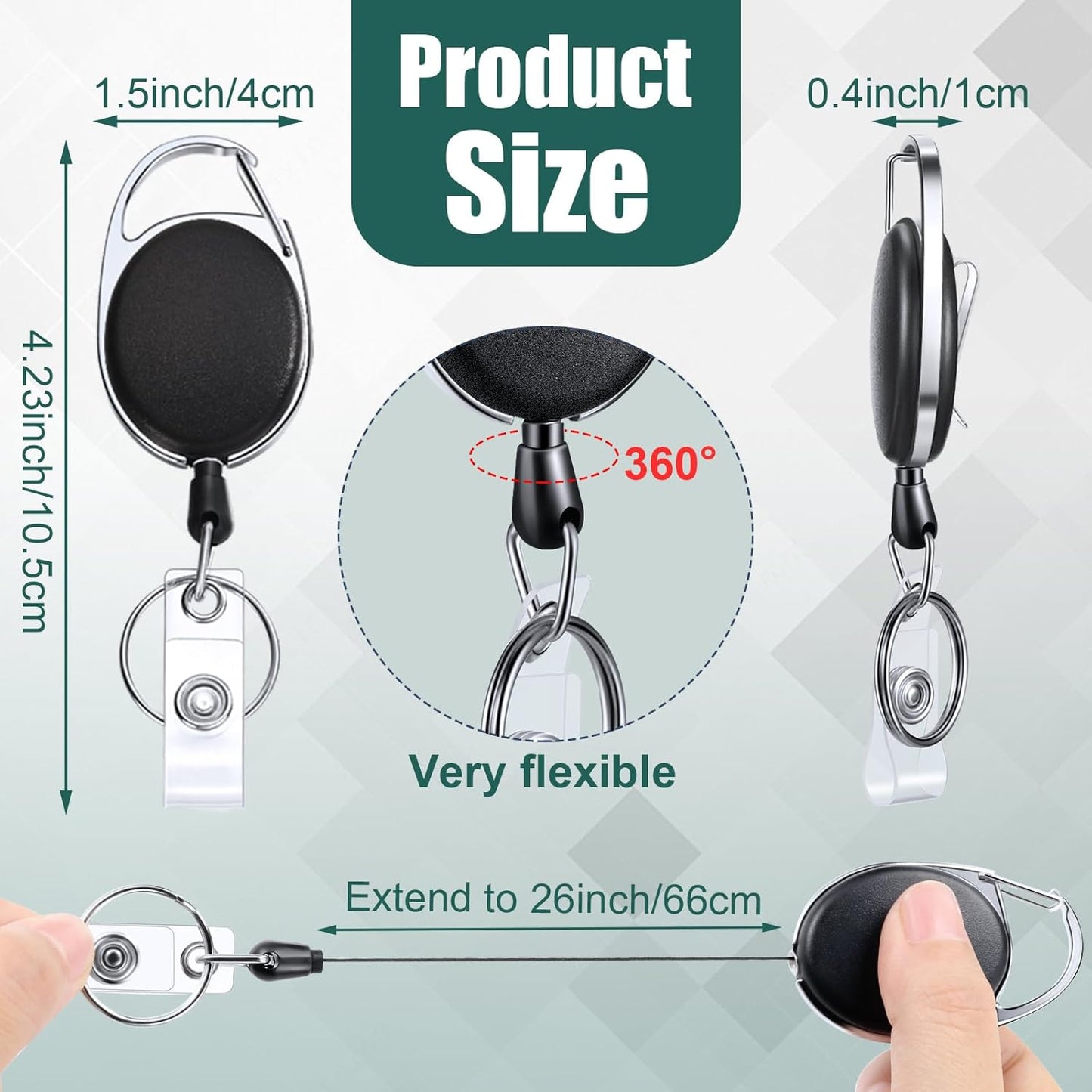 Honoson 20 Pcs Heavy Duty Retractable Badge Reels Batch ID Badge Holder Retractable Clip Bulk Key Holder with Ring for Office Worker Employee, Doctor Nurse Gifts (Black)