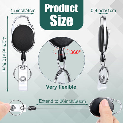 Honoson 20 Pcs Heavy Duty Retractable Badge Reels Batch ID Badge Holder Retractable Clip Bulk Key Holder with Ring for Office Worker Employee, Doctor Nurse Gifts (Black)