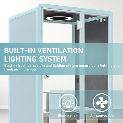 Office Sound Booth with Audio Privacy - Freestanding Soundproof Booth Includes Light Blue Frame Design,Modern Soundproof Room with Light, Socket,Casters for Study,Negotiation (59.05IN)