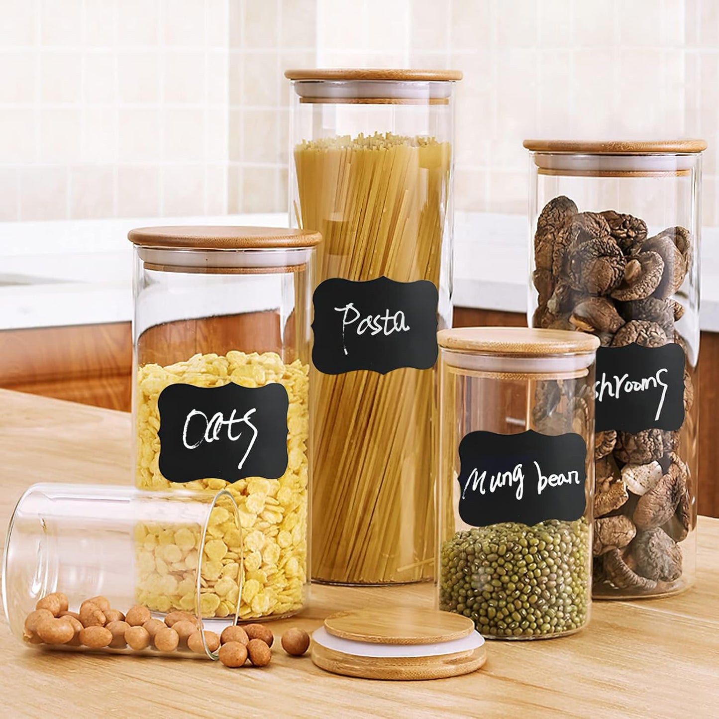 120 Pcs Chalkboard Storage Bin & Container Labels - Waterproof Reusable Chalk Labels for Mason Jars - Liquid Chalk Markers (2 Included) - Perfect for Parties & Weddings