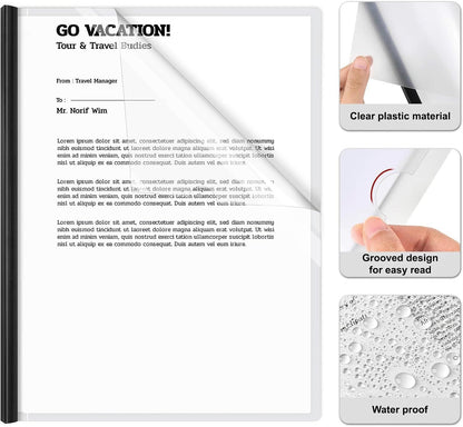 JOERSH 10Pcs Clear Report Covers with Sliding Bar, 40 Sheet Capacity Plastic Binder Paper Protector, Report Folders with Clear Cover for Resume File Documents, Black