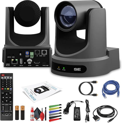 PTZOptics Move SE SDI/HDMI/USB/IP PTZ Camera with 12x Optical Zoom (Gray) (PT12X-SE-GY-G3) + Lens Cleaning Kit + HDMI Cable + Ethernet Cable + Color Wire Ties