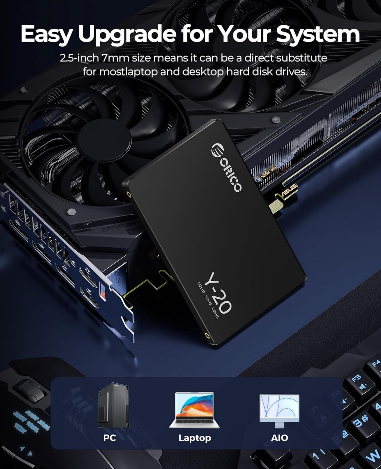 ORICO 512GB SATA SSD 2.5 Inch Internal Solid State Drive, Read Speed up to 500MB/s, SATA III 6Gbps for Desktop Laptop NAS DIY External Drive - Y20