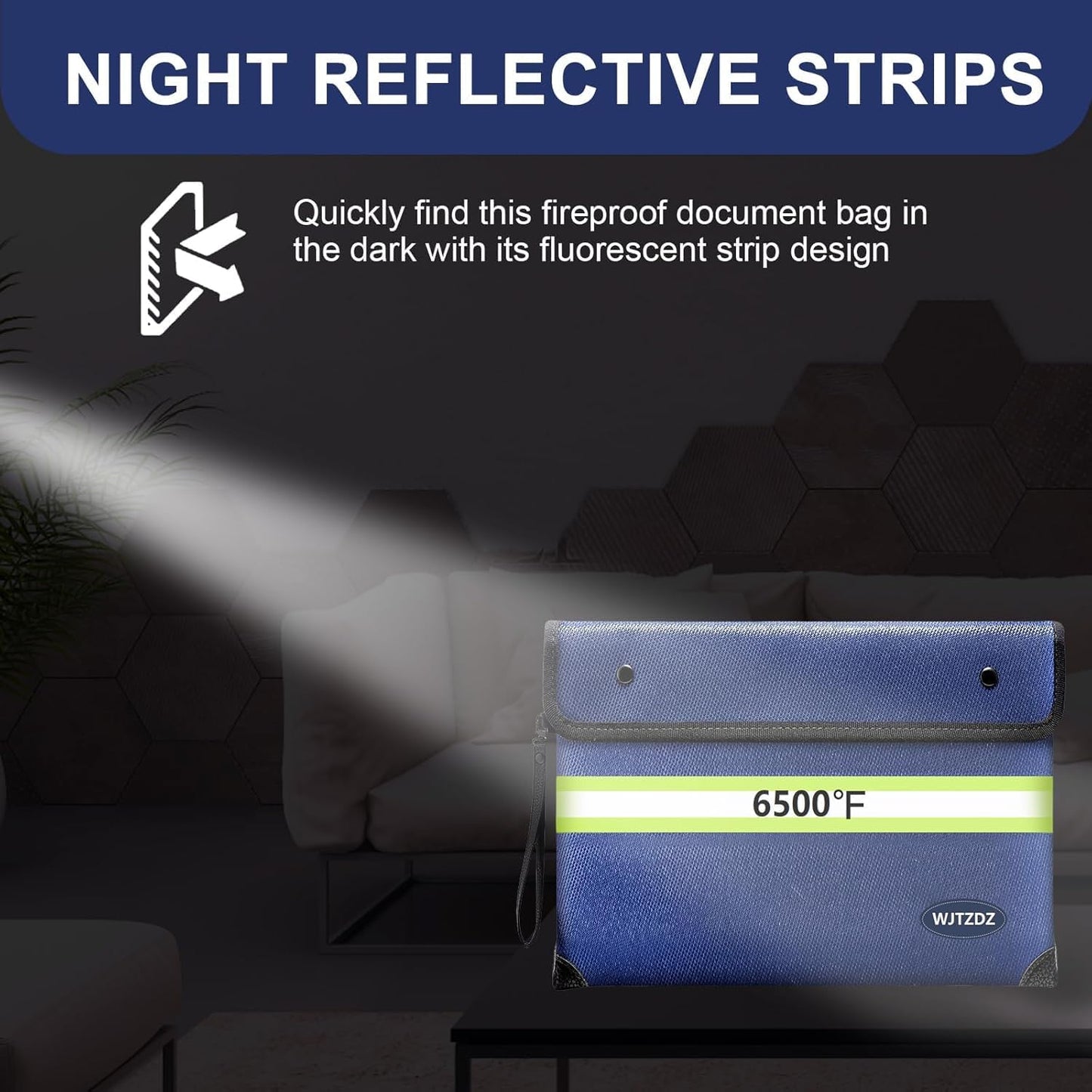 Upgraded Fireproof Money Bag,10 Layers of Heat Insulated Materials,6500°F Fireproof Bag with Waterproof Zipper/Reflective Strip with Handle for Cash,Important Documents（Not Suitable for A4 Files）