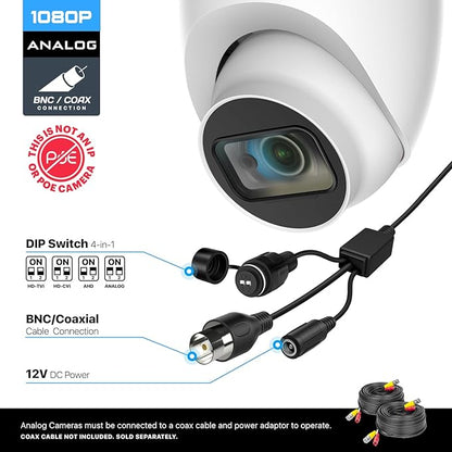 Amcrest Analog Outdoor Security Camera Dome 2MP 1080P @ 30fps, Quadbrid, 129° FOV, White (Not an IP Camera) (DVR Required, Not Included) AMC1080DM28-W