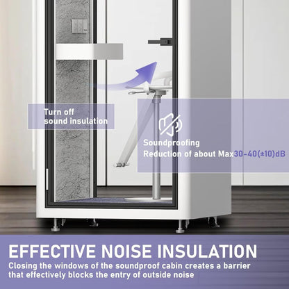 Office Sound Booth with Audio Privacy - Portable Soundproof Booth with White Modern Style,Movable Room with Light,Ventilation,Socket for Study,Singing Room,Telephone Booth(39.37IN)