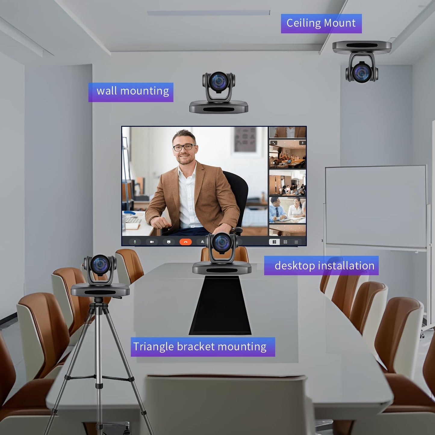 PTZ Camera 4K 21X Optical Zoom, HDMI, 3G-SDI, USB, POE IP Streaming, AI Auto Tracking PTZ Conference Room Camera for Church Services, Worship, Education, YouTube Facebook