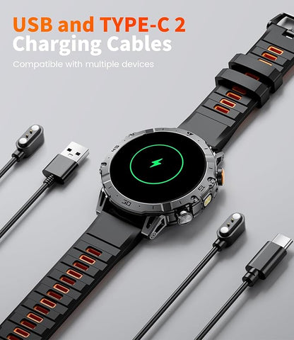 Smart Watches for Men 1000mAh Battery/Flashlight/3 Straps, 1.7" Ultra HD Screen Outdoor Smartwatch with 111 Sports Modes, Heart Rate/Sleep/Calorie Monitor, 5ATM Waterproof Fitness Tracker Android iOS