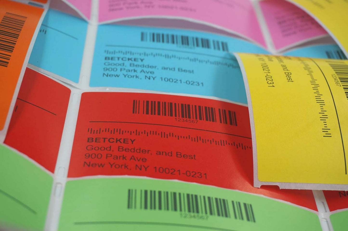 BETCKEY - 3" x 1" UPC Barcode & Address Labels Replacement for Zebra & Label Printer,Premium Adhesive & Perforated[Mixed: Light Blue + Red + Green + Pink + Orange + Yellow, 6 Rolls, 8250 Labels]