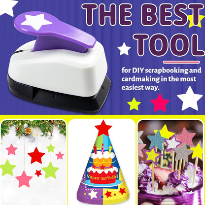 Star Paper Punch, 3/8", 1", 5/8" Star Shape Craft Punch Scrapbook Paper Cutter Hole Punch Set, Design for Office Supplies, Card Making, DIY Photo Album, Purple