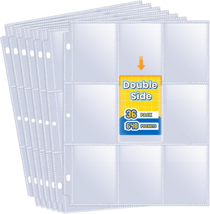 648 Pockets Double Side Trading Card Sleeves, Fabmaker 9 Pocket Card Sleeves Binder Sheets for 3 Ring Binder, Long-Lasting Trading Cards Binder Sleeves Fit for MTG, Baseball, Game, Business Cards