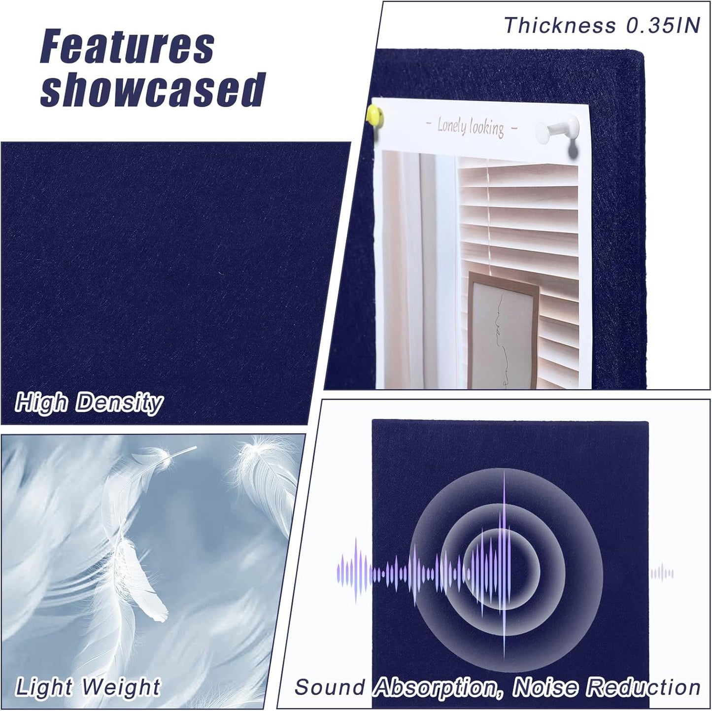 Large Cork Board 36" x 24", 6 Pack Felt Wall Tiles with Colored Pushpins, Bulletin Board with Removable Self-Adhesive Strips, Pin Board Cork Boards for Walls Office Home-Dark Blue