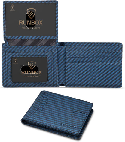 RUNBOX Wallet for Men Slim Rfid Leather 2 ID Window With Gift Box