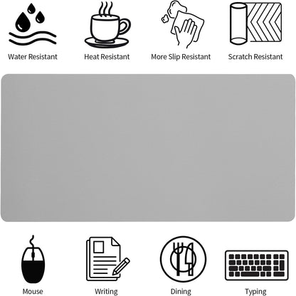 Bloss Large Desk Pad, Grey Desk Mat, Desk Pads on Top of Desks, Computer Mat Non-Slip, Desk Blotter Waterproof, Easy to Clean - Light Grey (31.5 x 15.7 Inches)