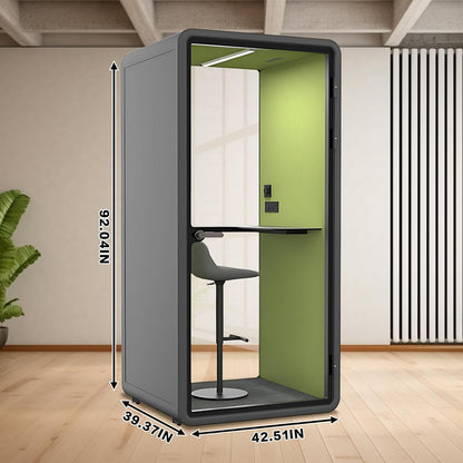 Office Sound Booth with Audio Privacy - Portable Soundproof Pod with Gray & Green Design,Phone Pod with Light,Ventilation,Socket for Phone,Singing,Work