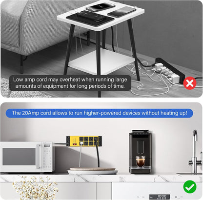 CCCEI Magnetic Heavy Duty Power Strip Surge Protector 20Amp, 12 Gauge High Amp Extension Outlets, Garage Wall Mount 8 Plug Metal Power Strip. 25FT, Yellow, 5-15P Adapter 6-20R T-Slot 20a for Appliance