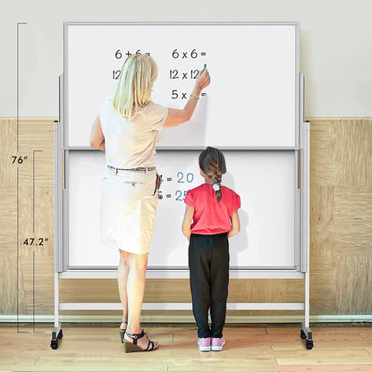 maxtek Dry Erase Whiteboard Height Adjustable, Easel Stand Rolling White Board on Wheels - 48 x 60 Large Mobile Dry Erase Board, 4' x 5' Double Sided Magnetic Whiteboard for School Office Home