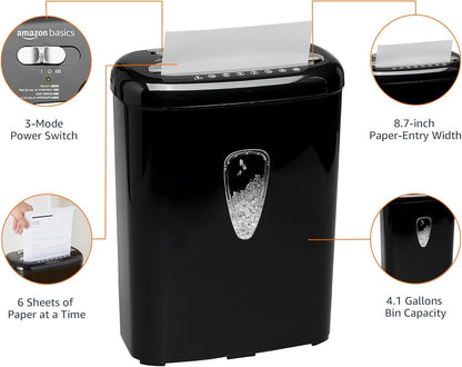 Amazon Basics 6 Sheet High Security Micro Cut Paper and Credit Card Home Office Shredder, Black