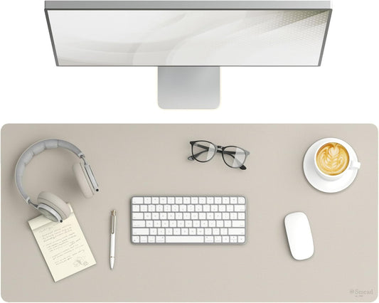 Smead Desk Pad, Vegan Leather Desk Mat with Non-Slip Faux Suede Backing, Perfect Desk Organizer for Office Decor, 36” x 17” Large, Sandstone (64826)