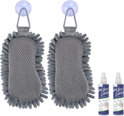 loukin Shag Dry Erase Eraser (3.4 fl oz Whiteboard Cleaner Included), Microfiber White Board Eraser, Washable Glass Board Erasers, for Classroom, Home and Office Use(2 Pack)