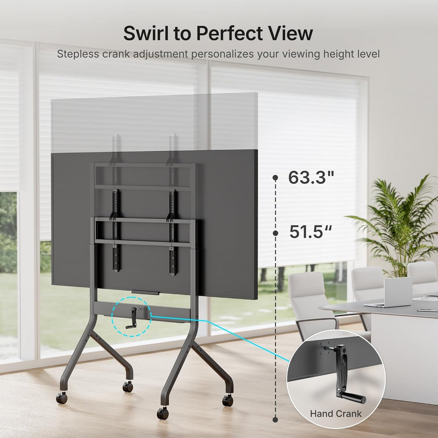 FortiLift Premium Manual Height Adjustable TV Cart for 55–90” Displays – Business-Class Rolling Stand with Crank Lift, VESA 900×600, 198 lbs Capacity, Storage Shelf, Lockable Wheels