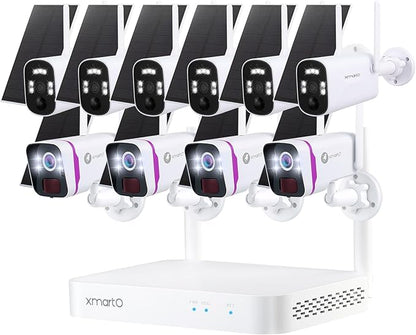 XMARTO 100% Wire-Free Solar Home Security Camera System Wireless, 4-Set 2K 4MP QHD CCTV Camera Kit with 4K 10CH Expandable WiFi NVR + 6 PCS Wire-Free Solar Security Cameras