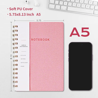 Lined Spiral Notebook College Ruled A5 Journal Book for Note Taking, 160 Pages Writing Journal for Office and Home School Supplies 5.75x8.125 inch (6pack-3Reefblue/3Pink)