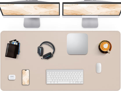 Extra Large Desk Pad Mat - Waterproof Mouse Pad & Desk Protector, Non-Slip XXL PU Leather Gaming Mat for Keyboard/Mouse, Stitched Edge with Ergonomic Support, 47.2"x23.6" (Beige)