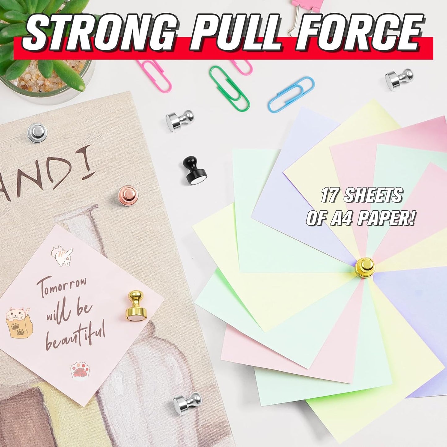 FINDMAG 42 PCS Fridge Magnets, Strong Neodymium Magnets for Whiteboard, Silver Push Pins for Home, Map, Office, Kitchen Accessories