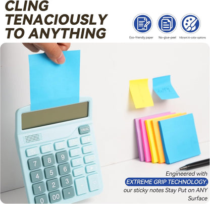 (12 Pack) Sticky Notes 3x3 + 1.5x2 in Small Sticky Note, Self-Sticky Note Pads | Sticks Strong & Removes Clean | Recycled Paper Cute Sticky Notes to School Supplies, Office Products, 6 Colors