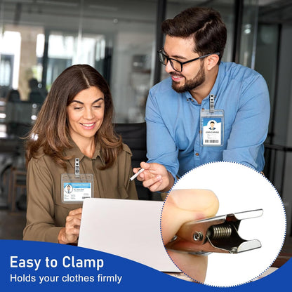 400Pcs Premium Metal Badge Clips with Clear PVC Straps for ID Cards, Badge Holders, Name Tags, Work Badges