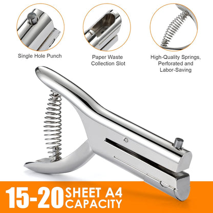 Hole Punch 5/16 inch Single Hole Punch,Heavy Duty Hole Puncher Single,Paper Punch Portable Hand Held Long Hole Puncher for Paper Cards Plastic Cardboard (Silver) (5/16"-8mm Hole)